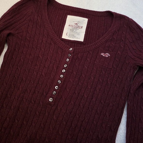 Hollister vintage knit burgundy long sleeve button up henley top - Picture 6 of 6